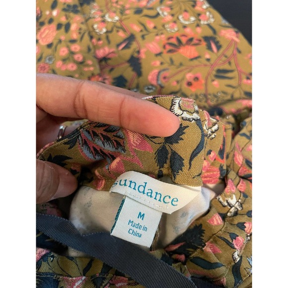 Sundance Madora Pants Womens M Olive Green Floral Drawstring Pockets Artsy Boho - Picture 4 of 9